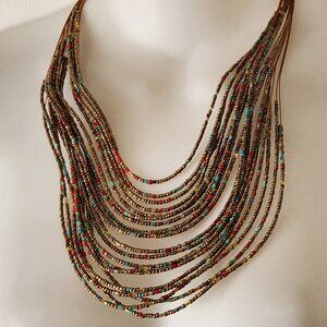 Long multi strand necklace mini colorful beads costume NEW